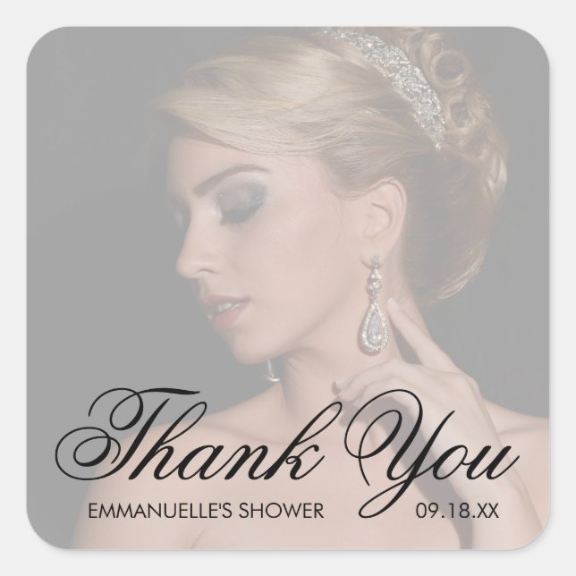 Thank You Modern Photo Bridal Shower Favour Square Sticker (Front)