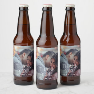 Thank You Modern Photo Wedding Beer Bottle Label