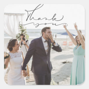 Thank You Modern Photo Wedding Square Sticker