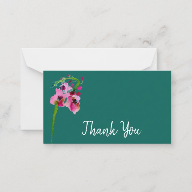 Thank You modern  pink and teal watercolor art Card (Front)