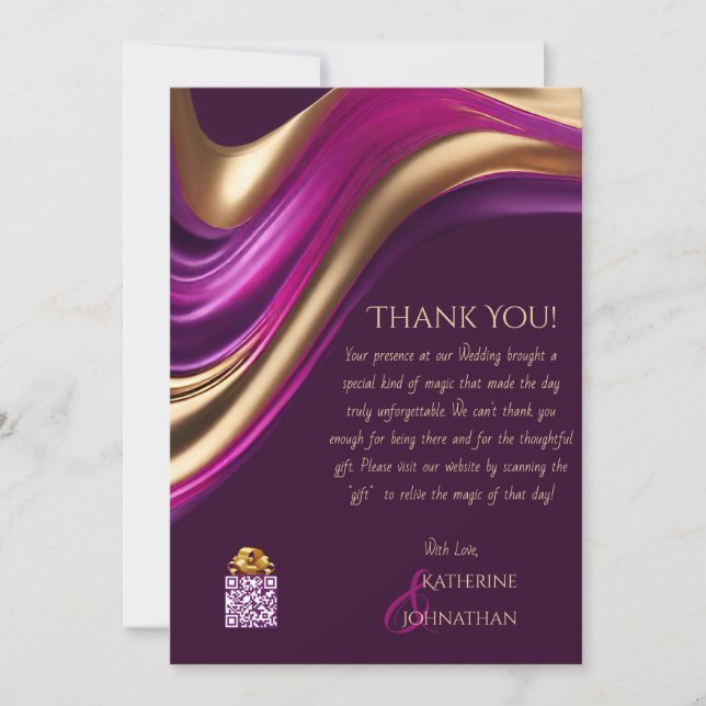 Thank You-Modern -Purple Fuchsia and Gold- Invitation (Front)