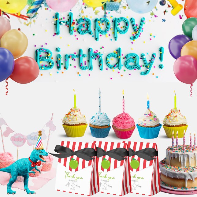 Thank you Modern red white stripes Green apple Favour Box (Creator Uploaded)