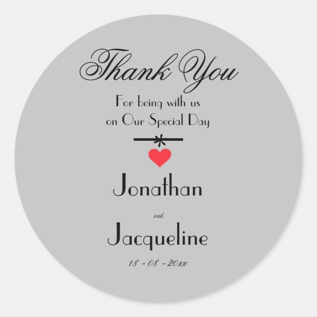 Thank You Modern Script Custom Names Cool Chic  Classic Round Sticker (Front)
