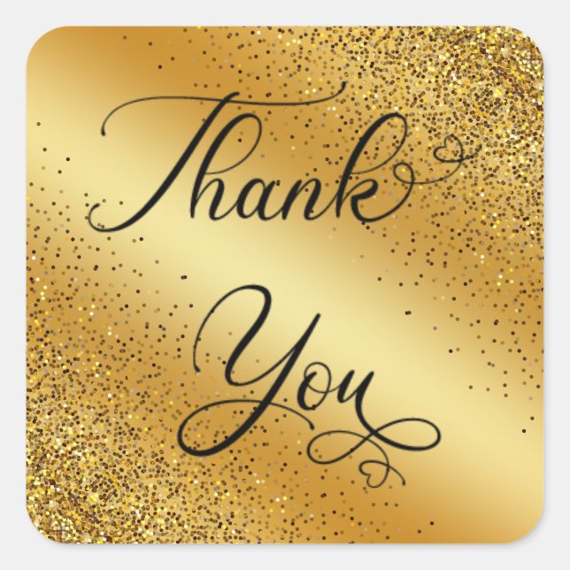 thank you modern script, gold glitters background square sticker (Front)