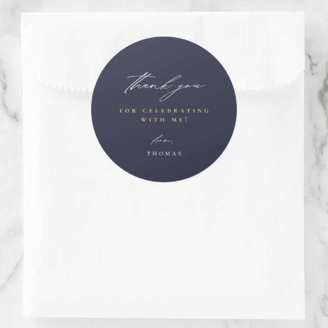 Thank You Modern Script Navy Blue Classic Round Sticker (Bag)