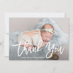 Thank You   Modern Script Photo Birth Announcement
