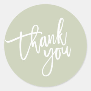 THANK YOU modern script type packaging SAGE Classic Round Sticker