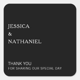 Thank You Modern Simple Black Wedding Favour Square Sticker