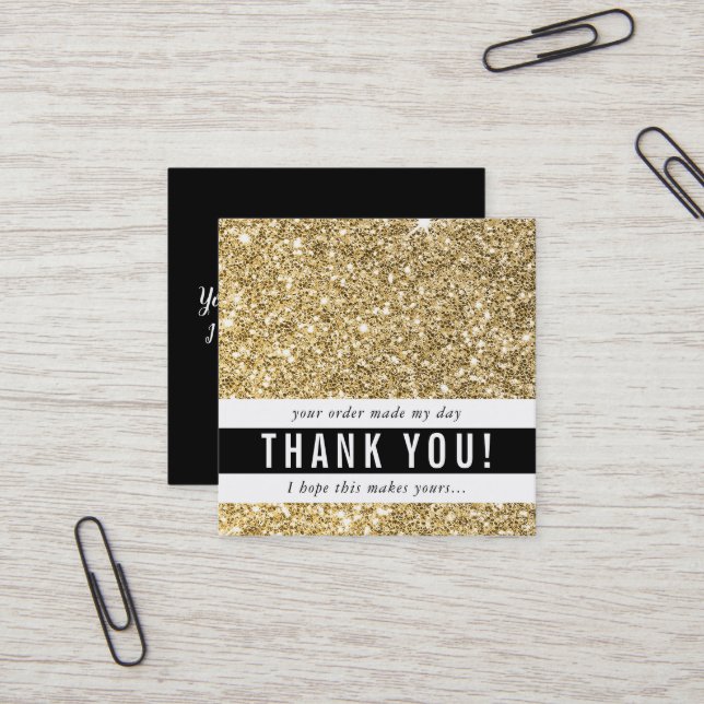 THANK YOU modern simple glam luxe gold glitter Square Business Card (Front/Back In Situ)