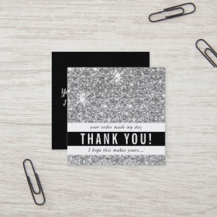 THANK YOU modern simple glam luxe silver glitter Square Business Card