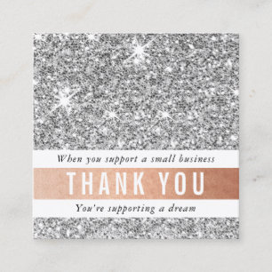 THANK YOU modern simple glam luxe silver glitter Square Business Card
