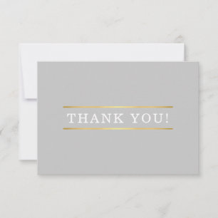 THANK YOU modern simple grey white gold detail Card