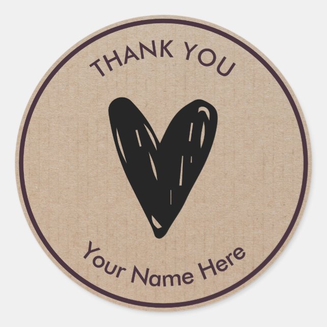 Thank you Modern Simple Heart Rustic Kraft Classic Round Sticker (Front)