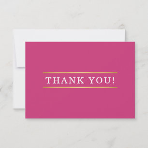 THANK YOU modern simple hot pink white gold detail Card