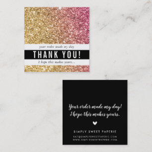 THANK YOU modern simple luxe gold pink glitter Square Business Card