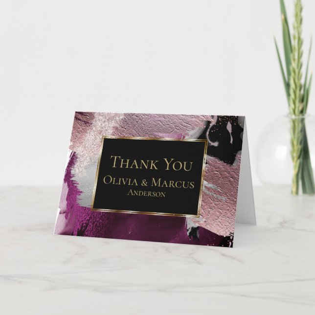 Thank You | Modern Stunning Black Gold Plum Card (Front)