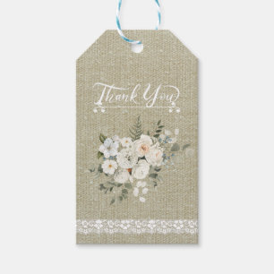 Thank you modern texture with lace white floral gift tags