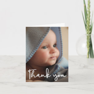 Thank You Modern Vertical Baby Photo Birth Announcement