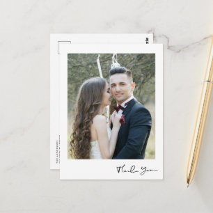 Thank You Modern Vertical Photo Wedding Postcard