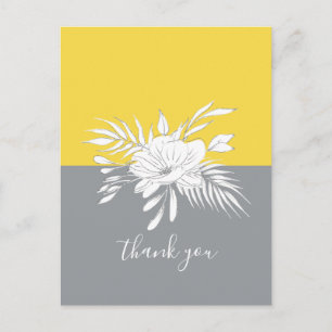 Thank You Modern White Floral on Colorblock Postcard