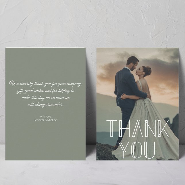 thank you modern white typography wedding photo   card (Creator Uploaded)