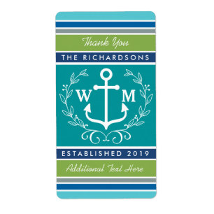 Thank You Monogram Anchor Laurel Wreath Stripes