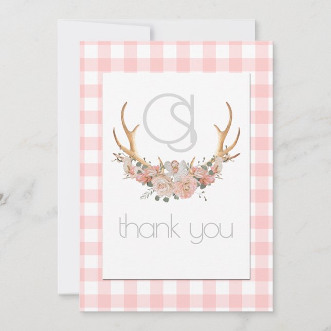 Thank you - Monogram Coral Gingham Floral BOHO (Front)