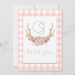 Thank you - Monogram Coral Gingham Floral BOHO