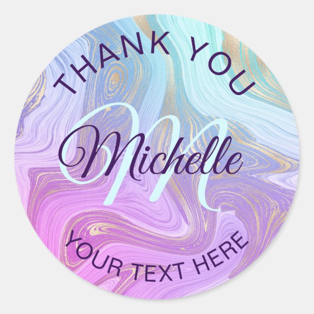 thank you monogram modern pastel liquid classic round sticker (Front)