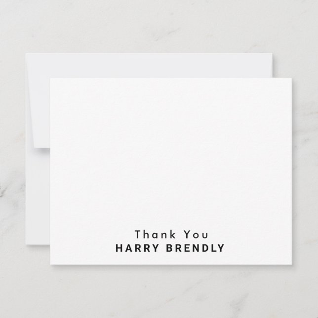 Thank You Monogram Name White Flat Note Card (Front)