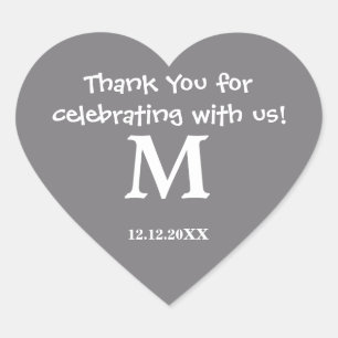 Thank You Monogram Sticker:Steel Grey Heart Sticker