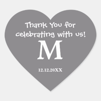 Thank You Monogram Sticker:Steel Grey Heart Sticker