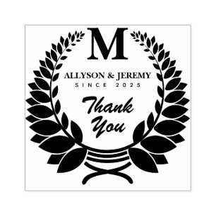 Thank You Monogram Traditional Laurel Wreath Favou Rubber Stamp