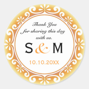 Thank You Monogram Wedding Favour Labels-Swirls Classic Round Sticker
