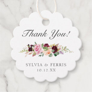 Thank You Moody Plum Watercolor Floral Wedding Favour Tags