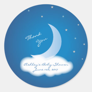 Thank You Moon and Stars Baby Shower - Blue/White Classic Round Sticker
