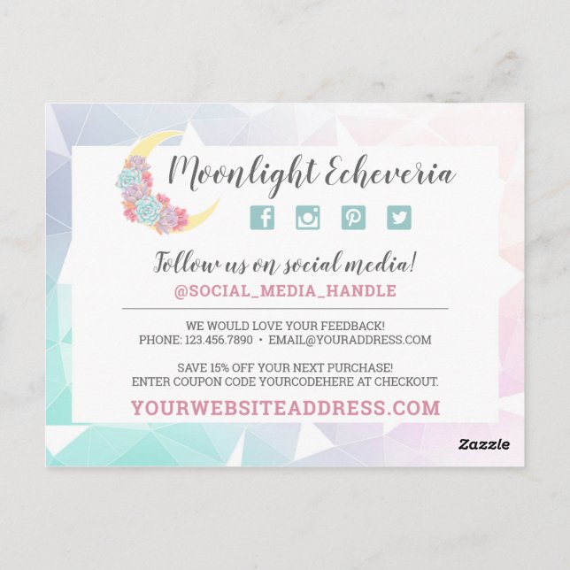 Thank You Moon & Succulent Pastel Mystic Boho Chic Postcard (Back)