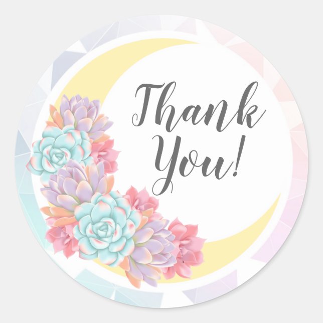 Thank You Moon & Succulents Pastel Mystic Boho Classic Round Sticker (Front)