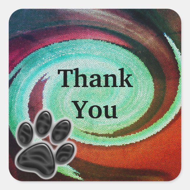 Thank You Mosaic Cosmic Swirl Paw Print Thanks Square Sticker (Front)