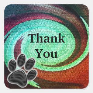 Thank You Mosaic Cosmic Swirl Paw Print Thanks Square Sticker