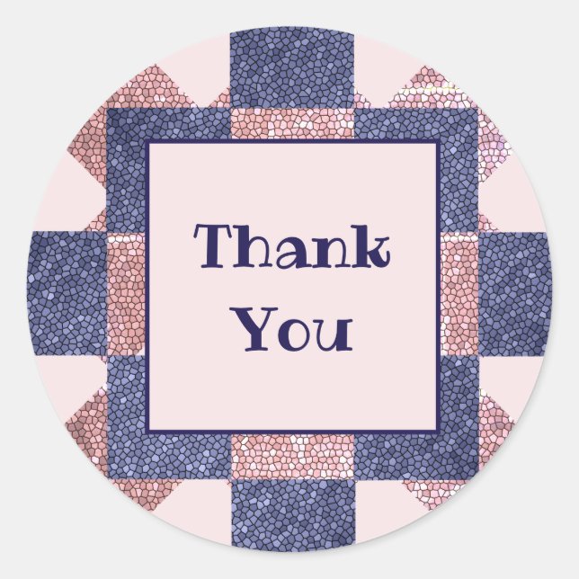Thank You Mosaic Pink Blue Pattern Appreciation Classic Round Sticker (Front)