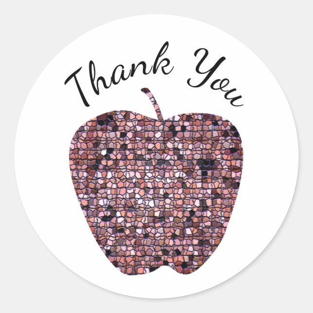 Thank You Mosaic Red Apple Teacher Appreciation Classic Round Sticker (Front)