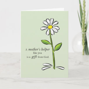 Thank You Mother’s Helper, Religious Green Daisy Card