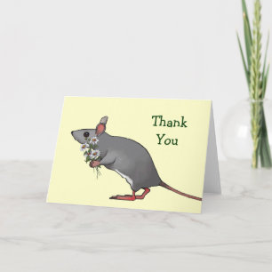 Thank You: Mouse Carrying Bouquet of Daisies Thank You Card