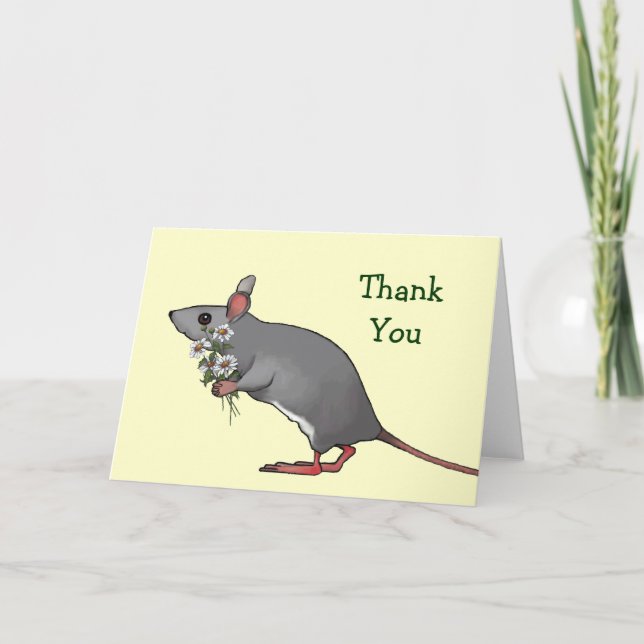 Thank You: Mouse Carrying Bouquet of Daisies You Card (Front)