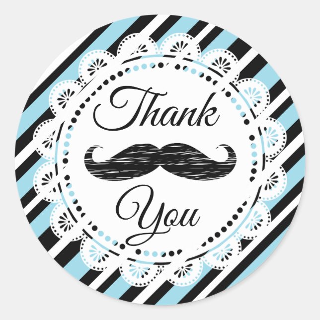 Thank You Moustache Blue and Black Stickers (Front)