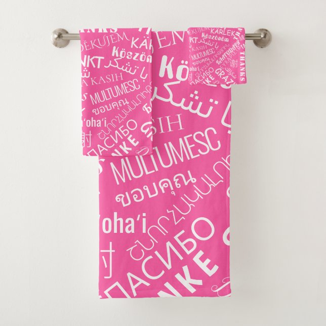 Thank You ! - Multi Language International - Pink Bath Towel Set (Insitu)