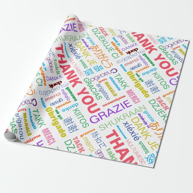 Thank You Multicolor Multilingual Wrapping Paper (Unrolled)