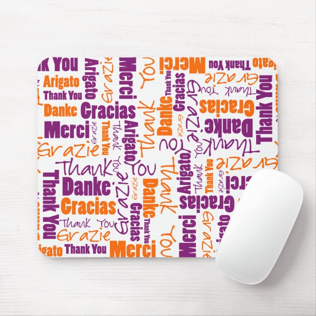 Thank You Multilingual Typography Word Collage Mouse Mat (With Mouse)