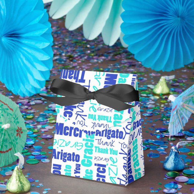 Thank You Multilingual Word Collage Blue Turquoise Favour Box (Party)